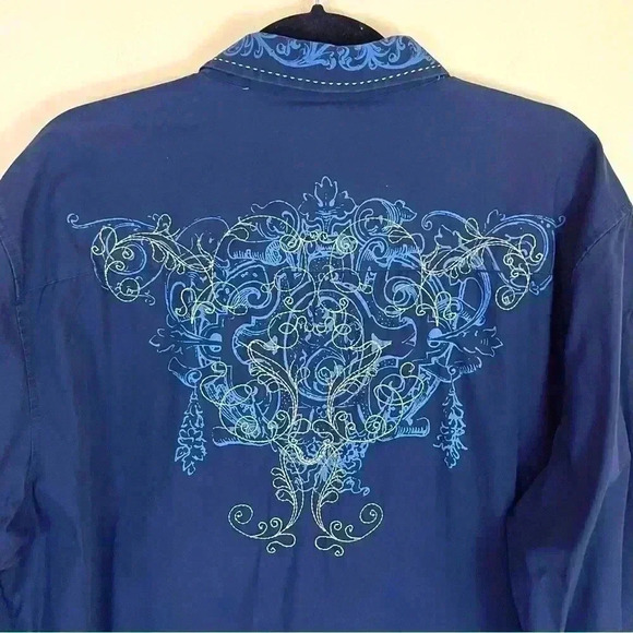 Malibu Cowboy Men’s Navy Embroider Western Cotton Button Down Shirt Size XL - Picture 9 of 12